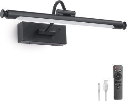 Battery Operated Picture & Frame Light – 15.7" Black Dimmable LED Wall Art Lamp with Remote Control, Timer, Adjustable Arm for Paintings, Portraits & Frames
