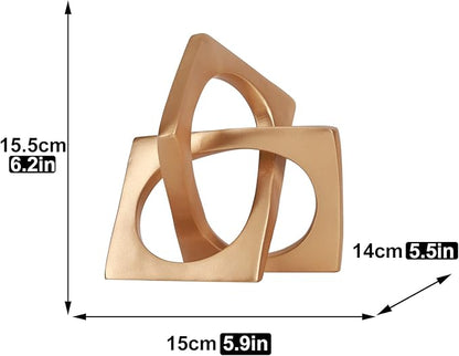 Modern Geometric Cube Decorations - Gold Knot Statues for Home, Bookcase, Tabletop, Console, Entryway & Dining Table Centerpieces