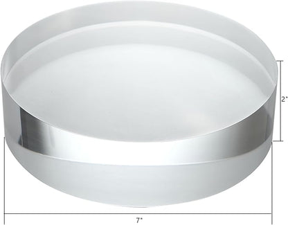 CiaoHER 2in Thickness 7in Diameter Acrylic Disc Display Block Clear Polished Round Pedestal Stand Riser 7" x 2", 1 Pack