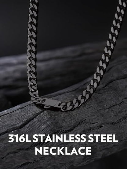Bandmax Mens Stainless Steel Chain Necklaces 5/7/9/12MM Chunky Miami Cuban Link Chain Necklace Bracelet Silver/Gold Plated/Black Chains for Men 18"-30"