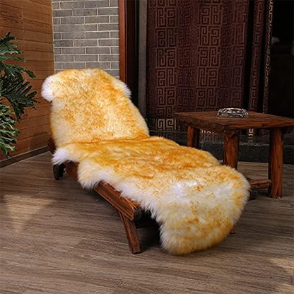 HUAHOO Premium Genuine Sheepskin Rug Real Australia Sheepskin Natural Luxury Fluffy Lambskin Fur Area Rug Seat Covers for Kids Bedroom Sofa Chair Cover Pets Dogs Mat Double Pelt/2' x 6' Brown Tipped