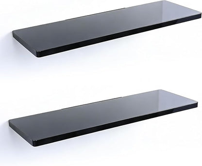 Floating Shelves for Wall Set of 2,12 in Wide Ehelf Narrow Floating for Decor Storage,Wall Mounted Acrylic Shelf,for Living Room, Bedroom, Bathroom and Kitchen(Black)