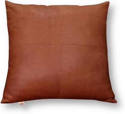 Lambskin Leather Pillow Cover - Sofa Cushion Case - Decorative Throw Covers for Living Room & Bedroom, 18x18 Inches - Orange Crunch Plain Pack of 1