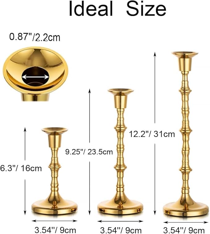 Brass Candlestick Holders Vintage: Tall Gold Taper Candle Holder Antique Candle Stick Holders for Christmas Wedding Centerpieve Living Room Mantle Home Decor Bridal Shower Set of 3
