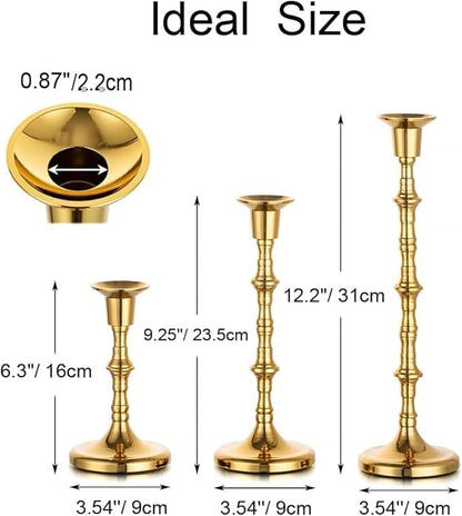Brass Candlestick Holders Vintage: Tall Gold Taper Candle Holder Antique Candle Stick Holders for Christmas Wedding Centerpieve Living Room Mantle Home Decor Bridal Shower Set of 3