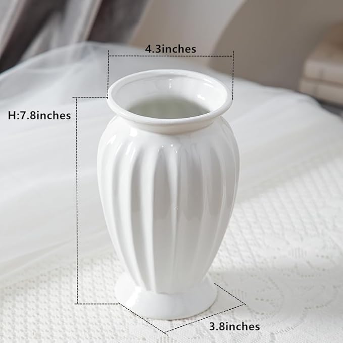 Anding Ceramic Decorative Vase White Flowers Pampas Grass Vase Boho Modern Home Decor Clay Flowerpot (A526 White)