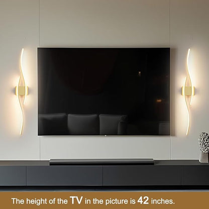 Modern Wall Sconces Set of 2, Dimmable LED with Remote Control, Gold Indoor Wall Sconce, Hard Wired Wall Lights for Living Room, LED Wall Decor for Hallway, Bedroom, 40.5"in, 3 Color, Timer, Memory