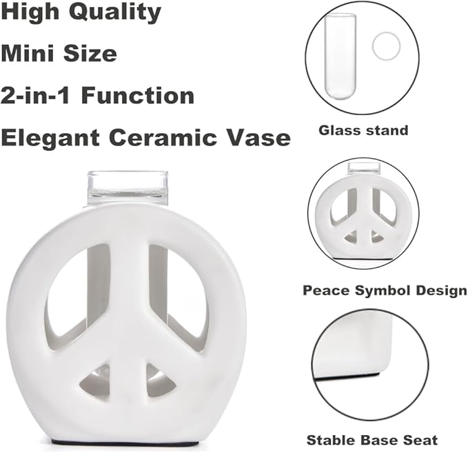 ORGJ Propagation Vase for Plants with Glass Tubes - Dual Function Ceramic Hydroponic Planter & Reed Diffuser, Peace Design Propagation Station