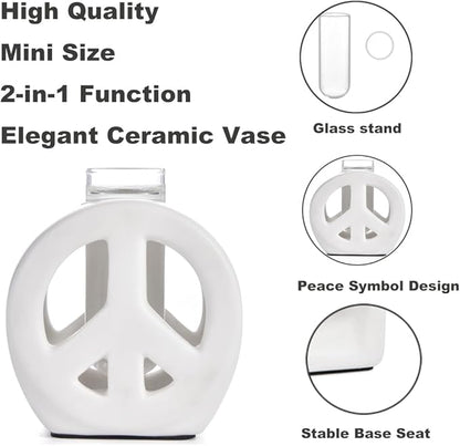 ORGJ Propagation Vase for Plants with Glass Tubes - Dual Function Ceramic Hydroponic Planter & Reed Diffuser, Peace Design Propagation Station