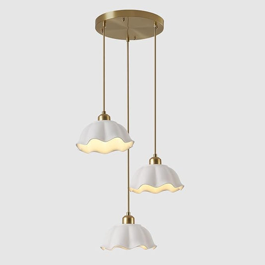 3-Light Pendant Light Modern Industrial Farmhouse Kitchen Island Light Brushed Brass Adjustable Hanging LampFixture White Ceramic Lights Fixture Nordic Glass Hanging Lamp MPL11-3R GD