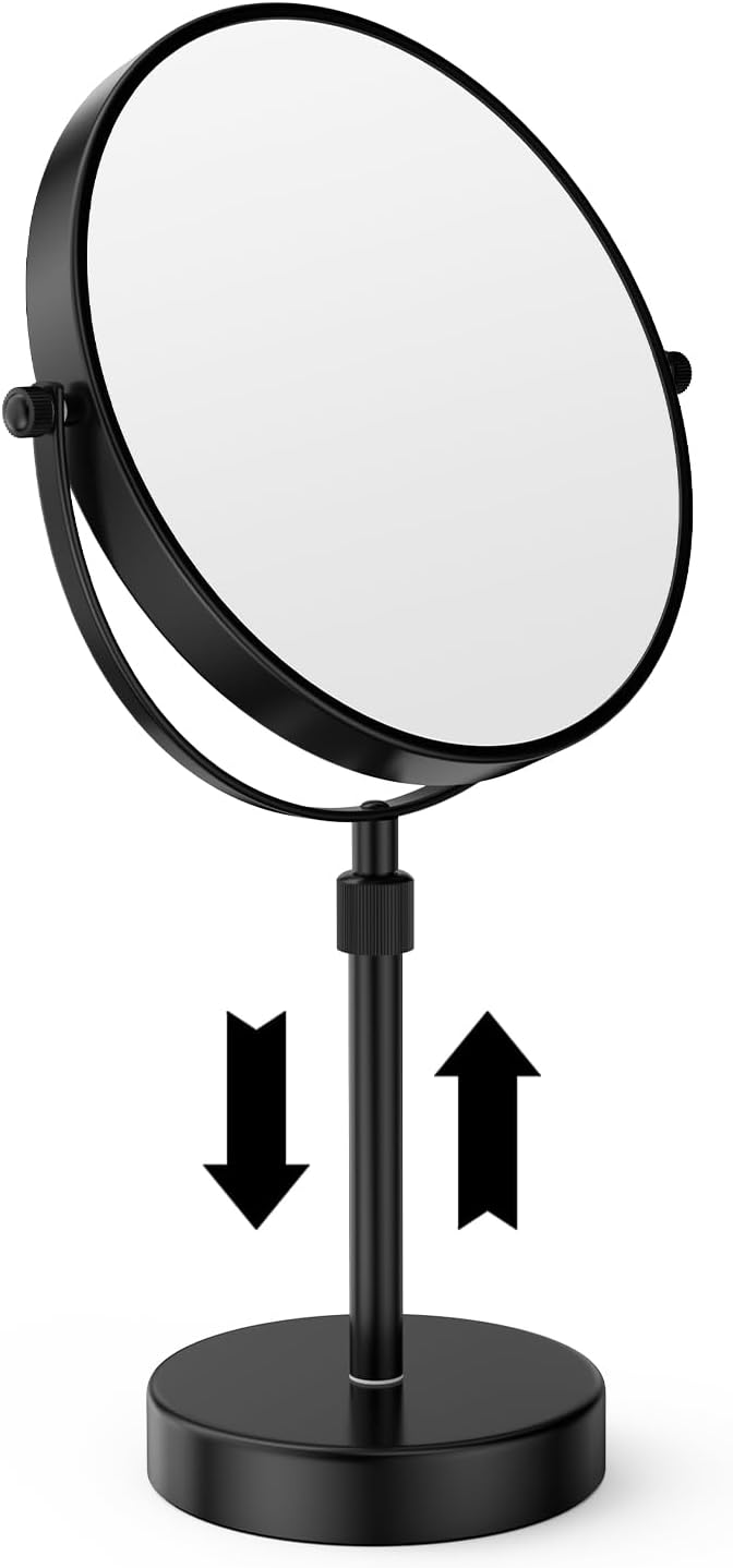 Nicesail 19 Inch Tall Makeup Mirror with 10X Magnification, 8 Inch Magnifying Mirror Tabletop with Pedestal, Height Adjustable Black (8 Inch, 10X)