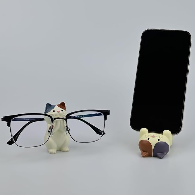 Cat-Shaped Phone Stand and Eyeglass Frames Animal Resin Gifts for Cat Lovers, Home & Office Fashion Accessories(White)