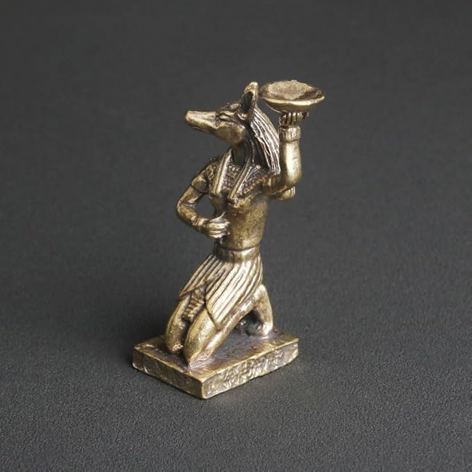 1Pcs Ancient Egyptian Anubis Statue Vintage Pure Brass Desktop Ornament with Sandalwood Candle Holder Creative Crafts for Home Decor