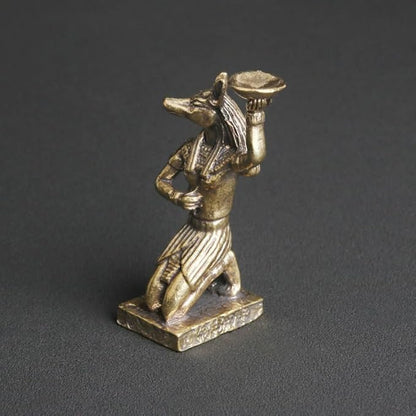 1Pcs Ancient Egyptian Anubis Statue Vintage Pure Brass Desktop Ornament with Sandalwood Candle Holder Creative Crafts for Home Decor