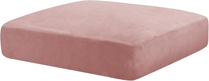 MAXIJIN Velvet Stretch Cushion Cover Fitted Couch Cushion Slipcovers 1 Pack Arm Chair Seat Cushion Cover for Individual Cushion Sofa Chair with Elastic Bottom (Chair Cushion, Dusty Pink)