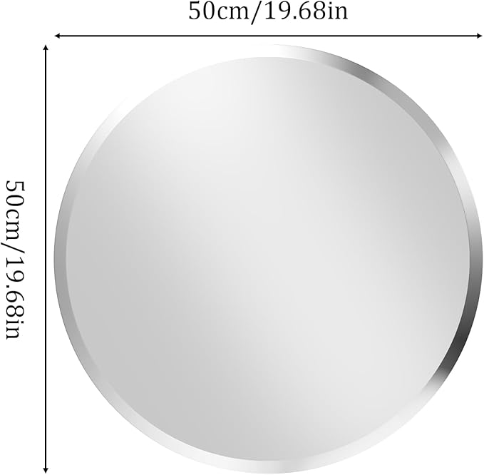Frameless Round Wall Mirror: Decorative Mirrored Glass Vanity with Beveled Silver Edge for Bathroom Bedroom Livingroom Dining Room Entryway Hallway, 20 x 20 inch