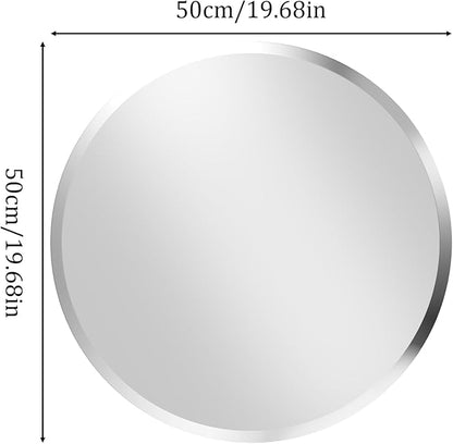 Frameless Round Wall Mirror: Decorative Mirrored Glass Vanity with Beveled Silver Edge for Bathroom Bedroom Livingroom Dining Room Entryway Hallway, 20 x 20 inch