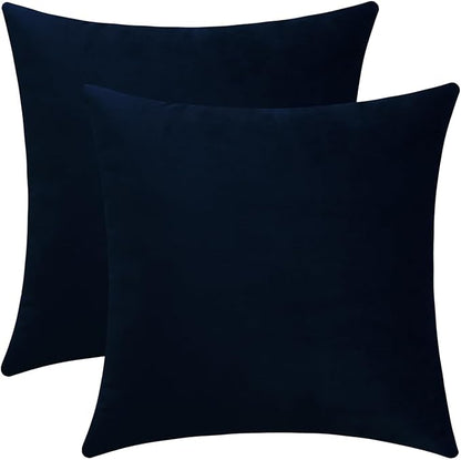 mixeoo Comfy Dark Blue Throw Pillow Covers Decorative Square Velvet Super Soft Navy Cushion Couch Cases Decor, Set of 2, 18 x 18 Inch