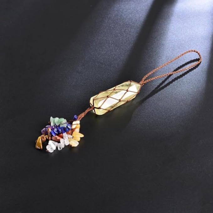 Home Decor Hanging Ornaments Natural Citrine Chakra Ornaments Gemstones Reiki Feng Shui Ornament Window Car Ornament