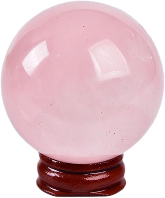 JIC Gem Natural Pink Rose Quartz Ball Sphere with Base,Class 1，5-6cm