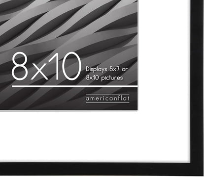 Americanflat 8x10 Picture Frame with Shatter-Resistant Glass - Use as 5x7 Frame with Mat or Display 8x10 Photo Without Mat - Streamline Collection - Picture Frames for Tabletop and Wall - Black