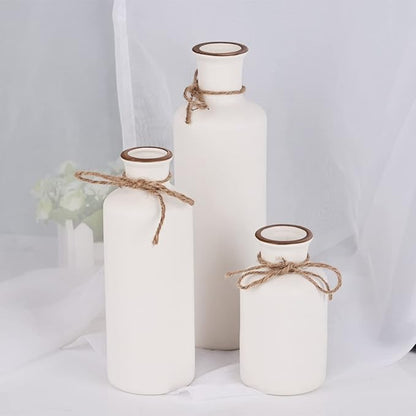 White Ceramic Vase Set - 3 Small Vases, Minimalist Decor Boho Vases, Modern Farmhouse Home Décor Accents, Living Room Centerpieces for Home Décor Room,Entryway, Bookshelf, Mantel, Shelf Décor