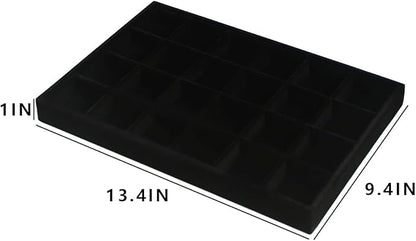 Coward 2PC Black Velvet Stackable 24 Gird Jewelry Organizer Tray Necklace Earring Box Storage Drawer Ring Earring Display Holder (24grid+24grid)