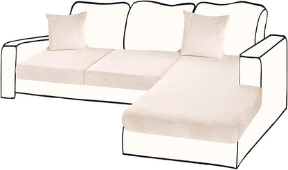 Sectional Couch Covers for 3-Piece Seat Cushion Velvet Separate L Shape Couch Cover Stretch Sofa Slipcover with 2 Pieces Pillowcases Furniture Protector (Sofa 2 Seater + 1 Chaise, Beige)