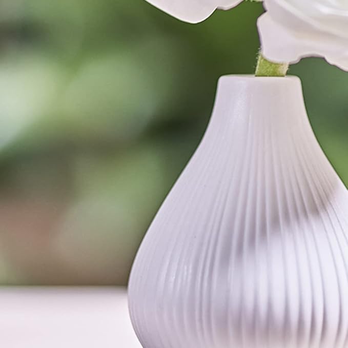 Chive ‘Frost’ Ceramic Flower Vase — Set of 6 Beautiful Small Bud Vases for Flowers & House Plants — Perfect Shelf Centerpieces and Living Room Decor — White
