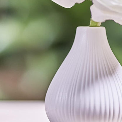 Chive ‘Frost’ Ceramic Flower Vase — Set of 6 Beautiful Small Bud Vases for Flowers & House Plants — Perfect Shelf Centerpieces and Living Room Decor — White