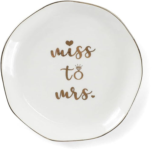 HOME SMILE Miss to Mrs Ring Dish - Bride Gifts, Bridal Shower Gifts - Ceramic White