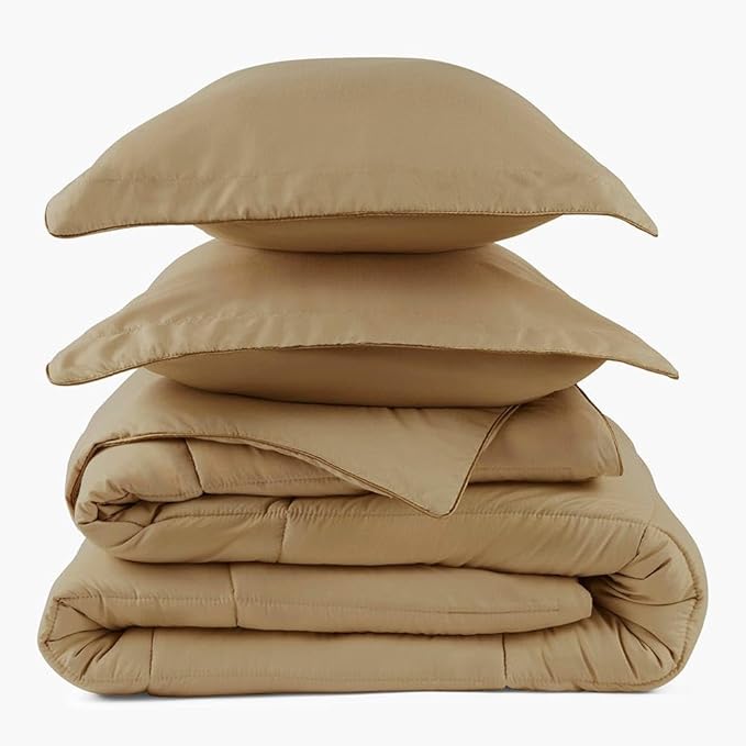PeachSkinSheets Night Sweats: The Original 1500TC Soft Super Twin/XL Twin Oversized Comforter Set Light Mocha
