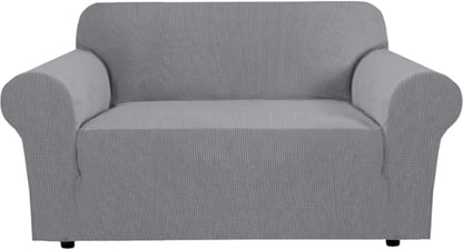 H.VERSAILTEX Stretch Sofa Slipcovers Loveseat Slipcover|Cover for Love seat 1 Piece with Elastic Bottom, Textured Checked Jacquard Fabric(Loveseat 58"-70" Wide, Dove)