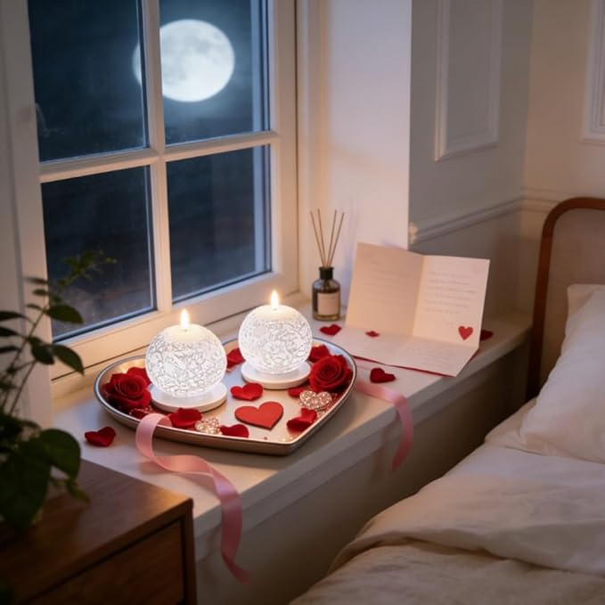Flameless Spring Carved Spheres, Flameless LED Candles with Remote Control & 6-Hour Timer, Carved Sphere Design for Romantic Ambiance, Cozier Glow Candles for Valentine's Day, Wedding