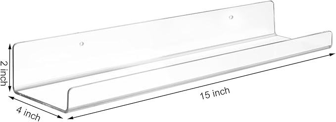 Dezzer 6 Pack Acrylic Shelves for Wall, 15" Clear Acrylic Floating Shelves for Bathroom Bedroom, Invisible Bookshelf Wall Ledge Storage Shelf Books Perfume Toys Action Figure Display Shelves