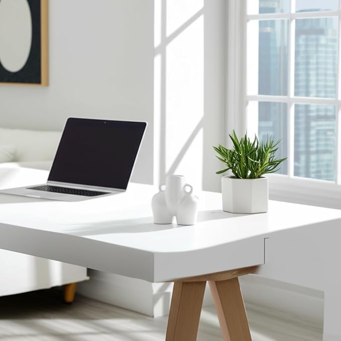 Sagebrook Home Modern Glam Decorative Vase - Unique Body Shape Design - Stoneware Ceramic - Stylish Home & Office Accent - Perfect for Living Room, Bedroom, or Desk - 6" White