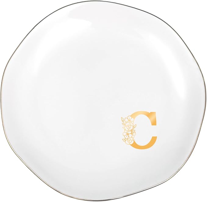 Initials Ring Dish Jewery Tray with Personalized C Monogrammed, Decorative Trinket Dish for Rings Earrings Necklaces Bracelet Watch Keys, Women Wife Friend Birthday Wedding Christmas Gifts