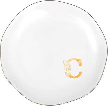 Initials Ring Dish Jewery Tray with Personalized C Monogrammed, Decorative Trinket Dish for Rings Earrings Necklaces Bracelet Watch Keys, Women Wife Friend Birthday Wedding Christmas Gifts