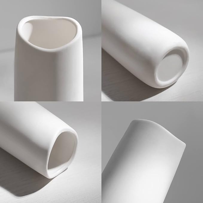 Ceramic Vases - Nordic Minimalism Style Decoration, Elegant Vase for Mantel, Table, Living Room Decoration, White Modern Geometric Decorative Flowers Vases for Home Decor