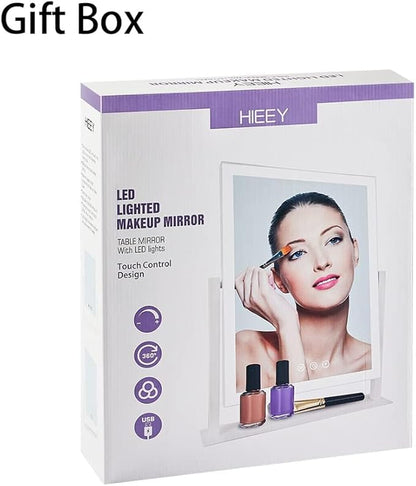 HIEEY Lighted Makeup Mirror, Hollywood Vanity Mirror with Lights, Three Color Lighting Modes, with 4in 20X Magnification Mirror, Smart Touch Control, 360°Rotation (17.4in,White,Gift Box)
