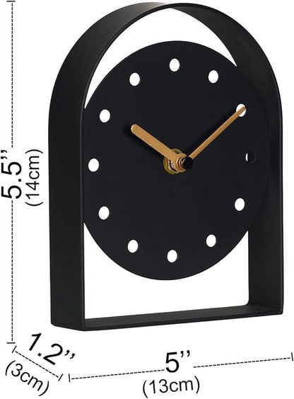 SOFFEE DESIGN One-Piece Tabletop Clock Arched Frame Without Scale Modern Minimalist Design, Desk Clock Battery Operated Non Ticking for Office Bedroom Living Room, Black