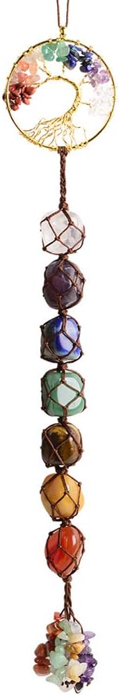 7 Chakras Stones Healing Crystals Tree of Life Wall Hanger Tumbled Gemstones Meditation Hanging Ornament Christmas Tree Memorial Hanging Pendant