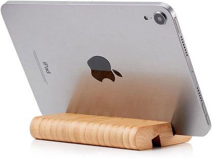 Bamboo Cell Phone Stand Wooden Tablet Stand for Desktop, Wood Cell Phone Holder Desk Tablet Holder Mobile Stand for iPhone iPad Tablets and All Phones (Large Size)