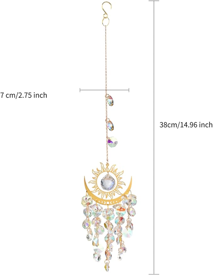 Prism Window Suncatcher Hanging Indoor Celestial Crystal Moon and Sun Catchers Rainbow Maker