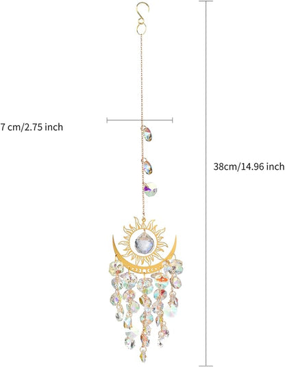 Hanging Prism Sun Catchers Hanging Indoor Window Celestial Crystal Suncatcher Moon and Sun Rainbow Maker