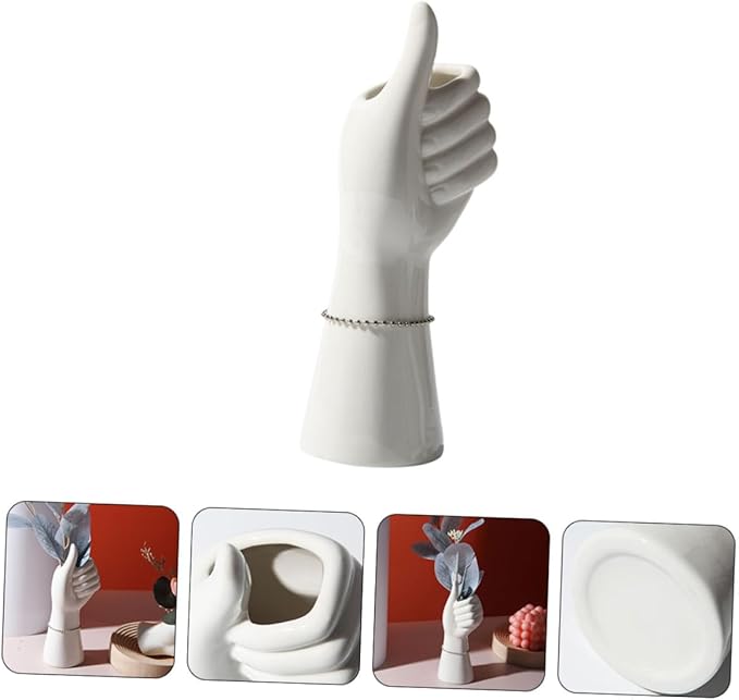 Generic Abstract Art Ceramic Vase Hand Shaped Flower Pot Nordic Style Decorative White Ornament for Home Office Tabletop Minimalist Unique Flower Display