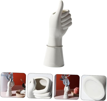Generic Abstract Art Ceramic Vase Hand Shaped Flower Pot Nordic Style Decorative White Ornament for Home Office Tabletop Minimalist Unique Flower Display