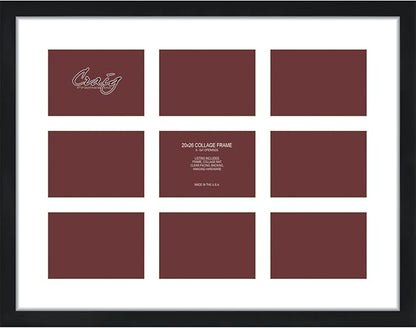 Craig Frames Contemporary, 20x26 Black Picture Frame with White Collage Mat, 9 Openings for 5x7 Prints