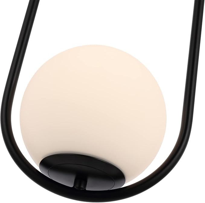 Modern Globe Pendant Light Mid Century Chandelier 1-Light Matte Black Ceiling Hanging Lighting Fixture with White Globe Glass Shade for Kitchen Island Dining Room Bedroom