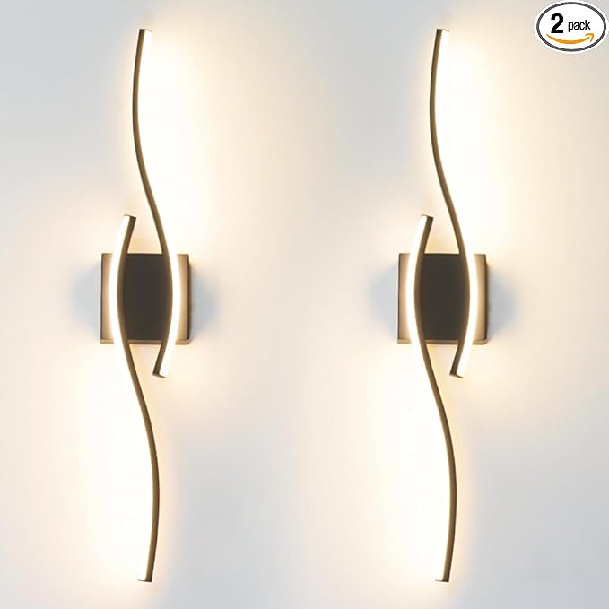 Modern Hardwired Wall Sconce Set of 2, LED Black Wall Light with Remote Control, RC Dimmable LED Wall Light Indoor, Wall Decor for Hallway Bedroom Living Room TV Wall, 27.5 in, Timer, Memory